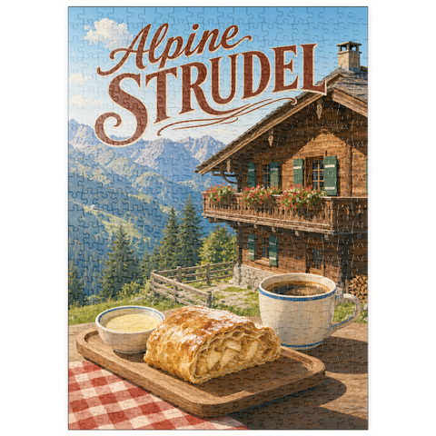 Darstellung des Puzzle Motivs Alpine Strudel - Berghütten-Dessert puzzleplate Alpine Strudel - Mountain Chalet Dessert 500 Puzzle