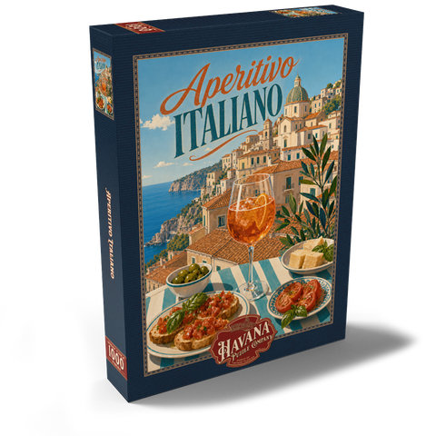 Darstellung des Puzzle Motivs Italienischer Aperitif – Amalfiküste Aperitif Spritz Seaside Terrace Aperitivo Italiano - Amalfi Coast Aperitivo Spritz Seaside Terrace 1000 Puzzle Schachtel Ansicht2