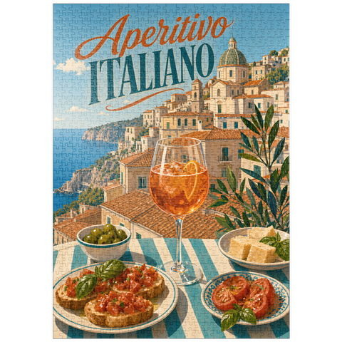 Darstellung des Puzzle Motivs Italienischer Aperitif – Amalfiküste Aperitif Spritz Seaside Terrace puzzleplate Aperitivo Italiano - Amalfi Coast Aperitivo Spritz Seaside Terrace 1000 Puzzle
