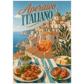 Darstellung des Puzzle Motivs Italienischer Aperitif – Amalfiküste Aperitif Spritz Seaside Terrace - Puzzleteile: 1000