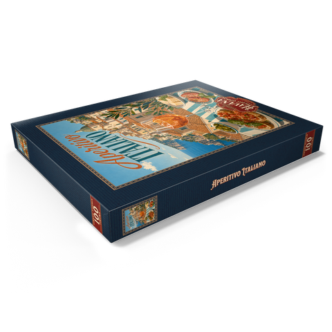 Darstellung des Puzzle Motivs Italienischer Aperitif – Amalfiküste Aperitif Spritz Seaside Terrace Aperitivo Italiano - Amalfi Coast Aperitivo Spritz Seaside Terrace 100 Puzzle Schachtel Ansicht1