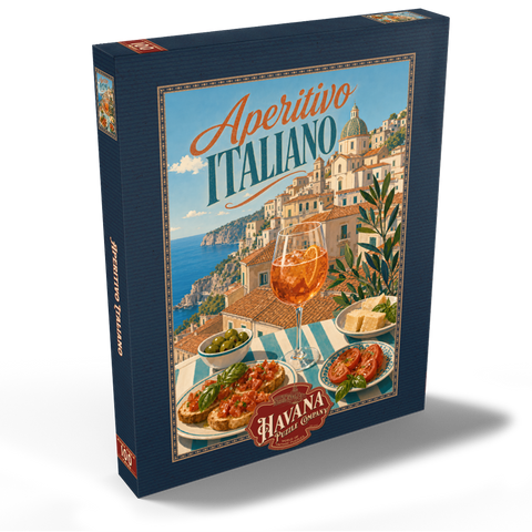 Darstellung des Puzzle Motivs Italienischer Aperitif – Amalfiküste Aperitif Spritz Seaside Terrace Aperitivo Italiano - Amalfi Coast Aperitivo Spritz Seaside Terrace 100 Puzzle Schachtel Ansicht2