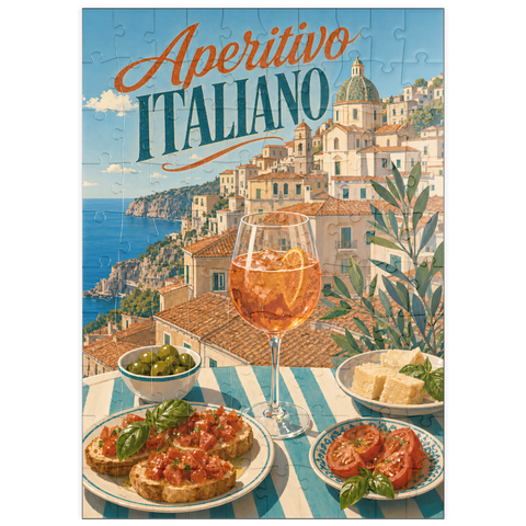 Darstellung des Puzzle Motivs Italienischer Aperitif – Amalfiküste Aperitif Spritz Seaside Terrace puzzleplate Aperitivo Italiano - Amalfi Coast Aperitivo Spritz Seaside Terrace 100 Puzzle