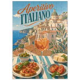 Darstellung des Puzzle Motivs Italienischer Aperitif – Amalfiküste Aperitif Spritz Seaside Terrace - Puzzleteile: 100