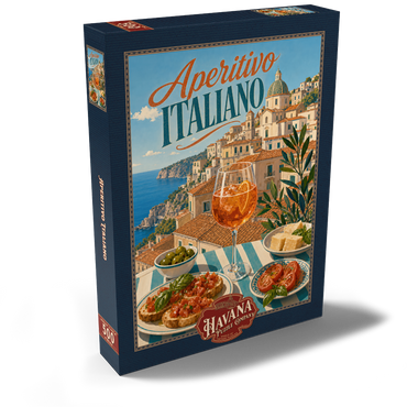 Darstellung des Puzzle Motivs Aperitivo Italiano - Amalfi Coast Aperitivo Spritz Seaside Terrace 500 Puzzle Schachtel Ansicht2