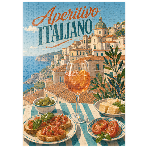 Darstellung des Puzzle Motivs Italienischer Aperitif – Amalfiküste Aperitif Spritz Seaside Terrace puzzleplate Aperitivo Italiano - Amalfi Coast Aperitivo Spritz Seaside Terrace 500 Puzzle