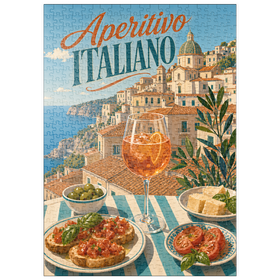 Darstellung des Puzzle Motivs Italienischer Aperitif – Amalfiküste Aperitif Spritz Seaside Terrace - Puzzleteile: 500