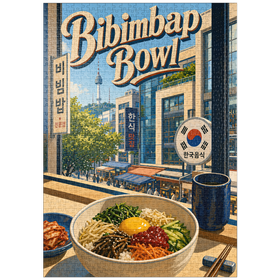 Darstellung des Puzzle Motivs N Seoul Tower – Koreanische Bibimbap-Schüssel - Puzzleteile: 1000