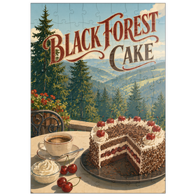 Darstellung des Puzzle Motivs Schwarzwälder Kirschtorte – Blick auf die Alpen - Puzzleteile: 100