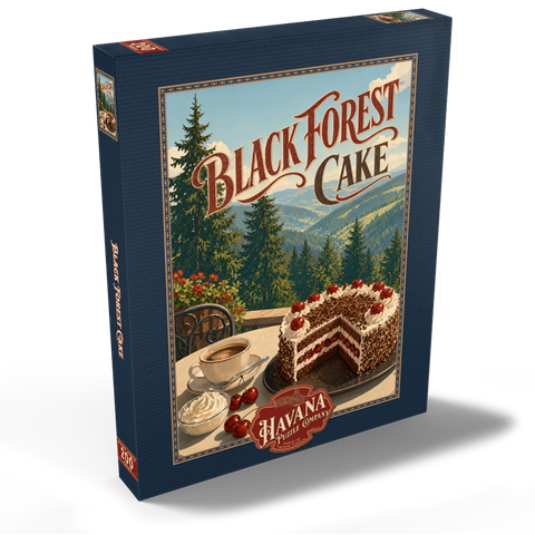 Darstellung des Puzzle Motivs Schwarzwälder Kirschtorte – Blick auf die Alpen Black Forest Cake - Alpine Mountain View 200 Puzzle Schachtel Ansicht2