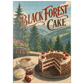 Darstellung des Puzzle Motivs Schwarzwälder Kirschtorte – Blick auf die Alpen - Puzzleteile: 200