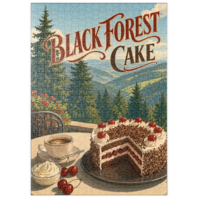 Darstellung des Puzzle Motivs Schwarzwälder Kirschtorte – Blick auf die Alpen - Puzzleteile: 500