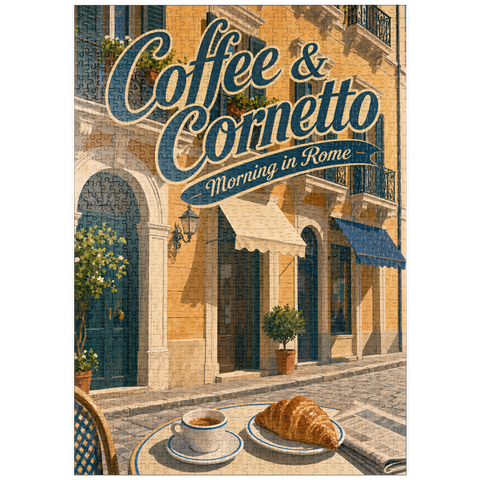 Darstellung des Puzzle Motivs Rome Coffee und Cornetto – Frühstück puzzleplate Rome Coffee and Cornetto Morning Breakfast 1000 Puzzle