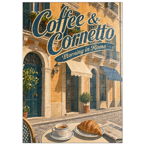 Darstellung des Puzzle Motivs Rome Coffee und Cornetto – Frühstück puzzleplate Rome Coffee and Cornetto Morning Breakfast 100 Puzzle