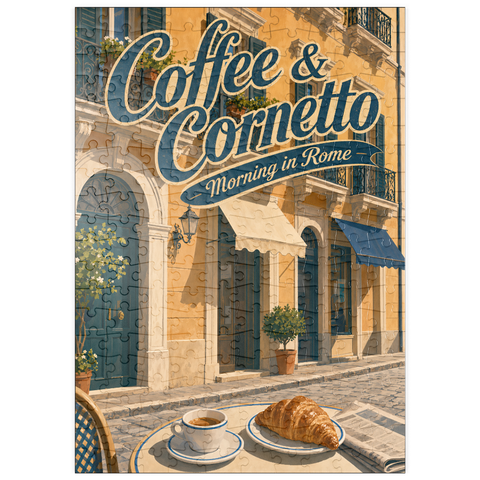 Darstellung des Puzzle Motivs Rome Coffee und Cornetto – Frühstück puzzleplate Rome Coffee and Cornetto Morning Breakfast 200 Puzzle