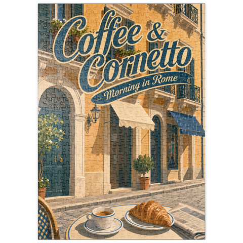 Darstellung des Puzzle Motivs Rome Coffee und Cornetto – Frühstück puzzleplate Rome Coffee and Cornetto Morning Breakfast 500 Puzzle