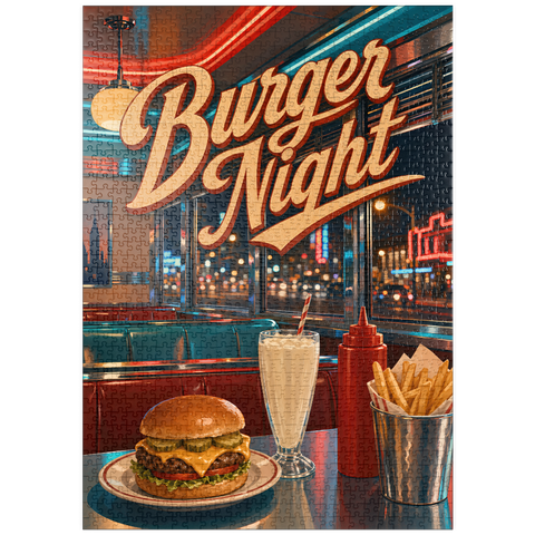 Darstellung des Puzzle Motivs American Diner Burger Night puzzleplate American Diner Burger Night 1000 Puzzle