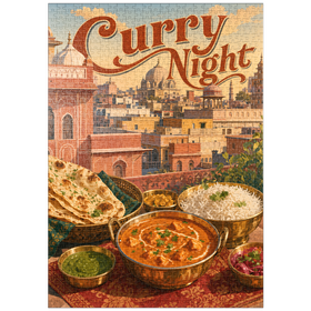 Darstellung des Puzzle Motivs Jaipur, Indien: Curry-Abend – Festmahl auf der Dachterrasse - Puzzleteile: 1000
