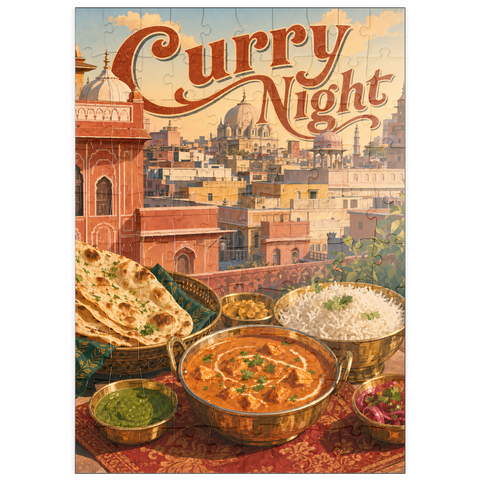 Darstellung des Puzzle Motivs Jaipur, Indien: Curry-Abend – Festmahl auf der Dachterrasse puzzleplate Jaipur India Curry Night Rooftop Feast 100 Puzzle