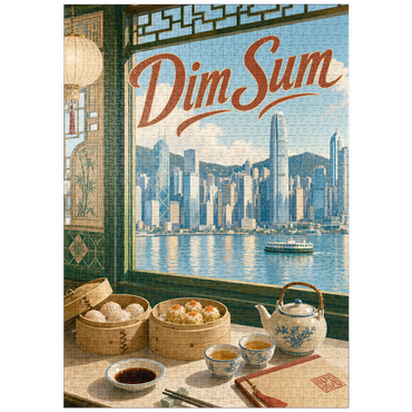 Darstellung des Puzzle Motivs puzzleplate Hong Kong Harbor Skyline Dim Sum Scene 1000 Puzzle