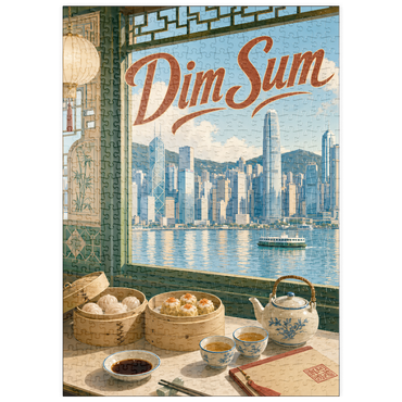 Darstellung des Puzzle Motivs puzzleplate Hong Kong Harbor Skyline Dim Sum Scene 500 Puzzle