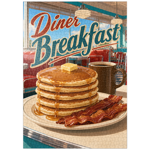Darstellung des Puzzle Motivs Klassische amerikanische Diner-Frühstückspfannkuchen puzzleplate Classic American Diner Breakfast Pancakes 1000 Puzzle