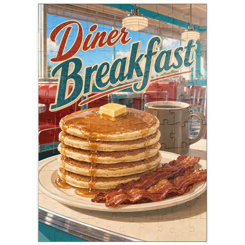Darstellung des Puzzle Motivs Klassische amerikanische Diner-Frühstückspfannkuchen puzzleplate Classic American Diner Breakfast Pancakes 100 Puzzle