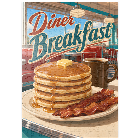 Darstellung des Puzzle Motivs Klassische amerikanische Diner-Frühstückspfannkuchen puzzleplate Classic American Diner Breakfast Pancakes 200 Puzzle