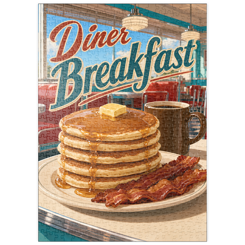 Darstellung des Puzzle Motivs Klassische amerikanische Diner-Frühstückspfannkuchen puzzleplate Classic American Diner Breakfast Pancakes 500 Puzzle