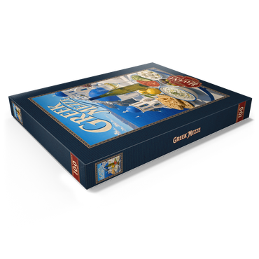 Darstellung des Puzzle Motivs Santorini Greek Mezze Coastal Feast 100 Puzzle Schachtel Ansicht1