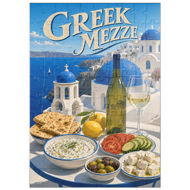 Darstellung des Puzzle Motivs puzzleplate Santorini Greek Mezze Coastal Feast 100 Puzzle