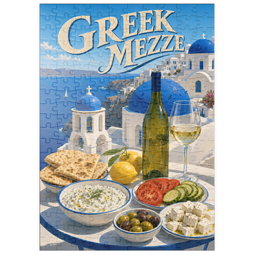 Darstellung des Puzzle Motivs puzzleplate Santorini Greek Mezze Coastal Feast 200 Puzzle