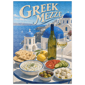 Darstellung des Puzzle Motivs Santorini – Griechisches Mezze-Festmahl an der Küste - Puzzleteile: 200