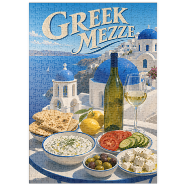 Darstellung des Puzzle Motivs puzzleplate Santorini Greek Mezze Coastal Feast 500 Puzzle