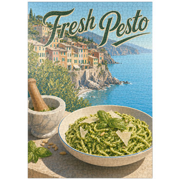 Darstellung des Puzzle Motivs puzzleplate Italian Riviera Village Fresh Pesto Pasta 1000 Puzzle