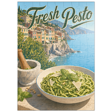 Darstellung des Puzzle Motivs puzzleplate Italian Riviera Village Fresh Pesto Pasta 100 Puzzle