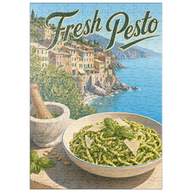 Darstellung des Puzzle Motivs Pasta mit frischem Pesto aus dem italienischen Riviera-Dorf - Puzzleteile: 200