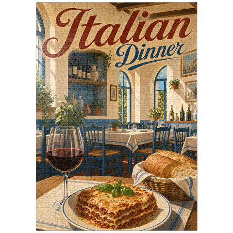 Darstellung des Puzzle Motivs Toskanische Trattoria – Italienisches Abendessen mit Wein puzzleplate Tuscan Trattoria Italian Dinner Wine 1000 Puzzle