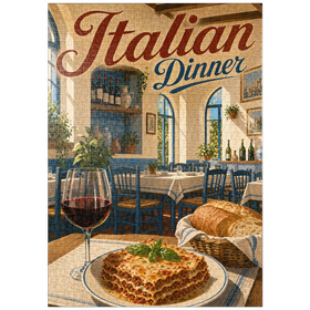 Darstellung des Puzzle Motivs Toskanische Trattoria – Italienisches Abendessen mit Wein - Puzzleteile: 1000