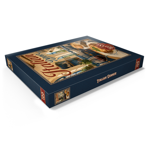 Darstellung des Puzzle Motivs Toskanische Trattoria – Italienisches Abendessen mit Wein Tuscan Trattoria Italian Dinner Wine 100 Puzzle Schachtel Ansicht1