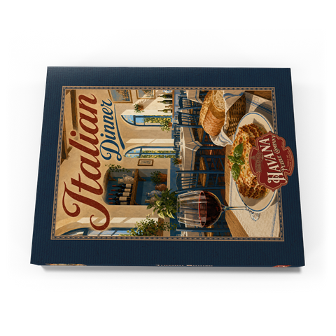 Darstellung des Puzzle Motivs Toskanische Trattoria – Italienisches Abendessen mit Wein Tuscan Trattoria Italian Dinner Wine 100 Puzzle Schachtel Ansicht3