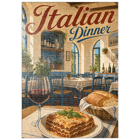 Darstellung des Puzzle Motivs Toskanische Trattoria – Italienisches Abendessen mit Wein puzzleplate Tuscan Trattoria Italian Dinner Wine 200 Puzzle
