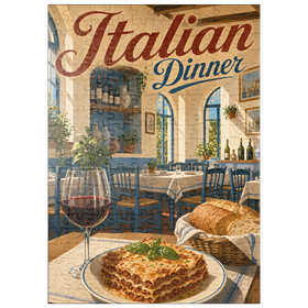 Darstellung des Puzzle Motivs Toskanische Trattoria – Italienisches Abendessen mit Wein - Puzzleteile: 200