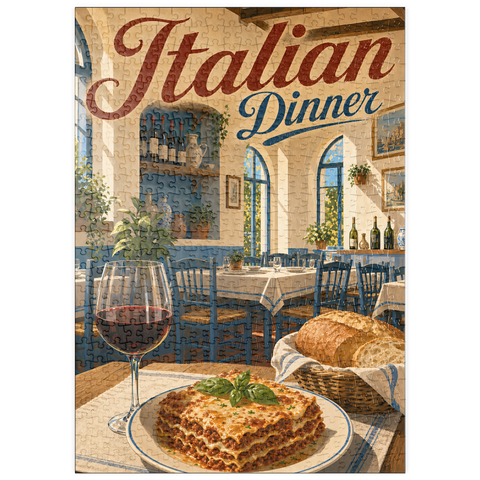 Darstellung des Puzzle Motivs Toskanische Trattoria – Italienisches Abendessen mit Wein puzzleplate Tuscan Trattoria Italian Dinner Wine 500 Puzzle