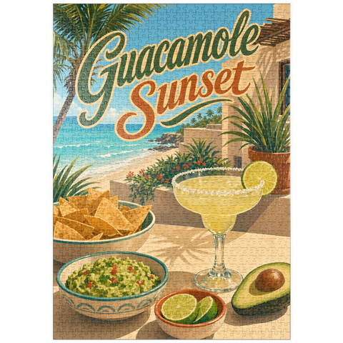 Darstellung des Puzzle Motivs Guacamole, Sonnenuntergang, Küsten-Margarita-Szene puzzleplate Guacamole Sunset Coastal Margarita Scene 1000 Puzzle