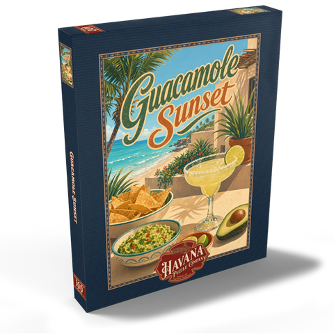 Darstellung des Puzzle Motivs Guacamole, Sonnenuntergang, Küsten-Margarita-Szene Guacamole Sunset Coastal Margarita Scene 100 Puzzle Schachtel Ansicht2
