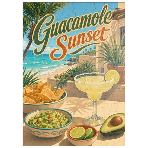 Darstellung des Puzzle Motivs Guacamole, Sonnenuntergang, Küsten-Margarita-Szene puzzleplate Guacamole Sunset Coastal Margarita Scene 100 Puzzle