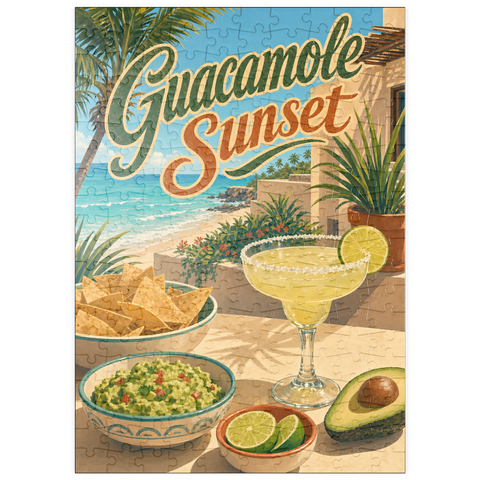 Darstellung des Puzzle Motivs Guacamole, Sonnenuntergang, Küsten-Margarita-Szene puzzleplate Guacamole Sunset Coastal Margarita Scene 200 Puzzle