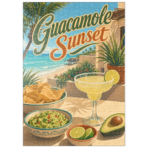 Darstellung des Puzzle Motivs Guacamole, Sonnenuntergang, Küsten-Margarita-Szene puzzleplate Guacamole Sunset Coastal Margarita Scene 500 Puzzle