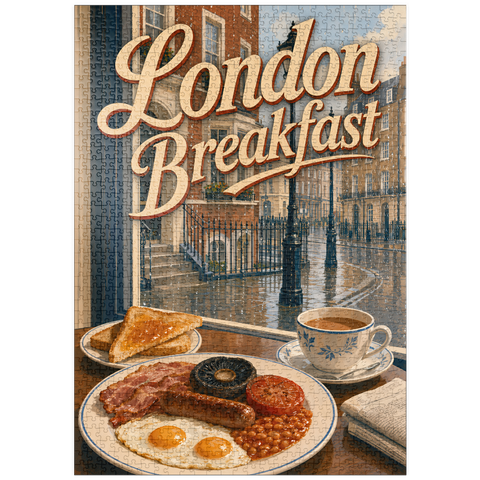 Darstellung des Puzzle Motivs London – Englisches Frühstück puzzleplate London - Full English Breakfast 1000 Puzzle